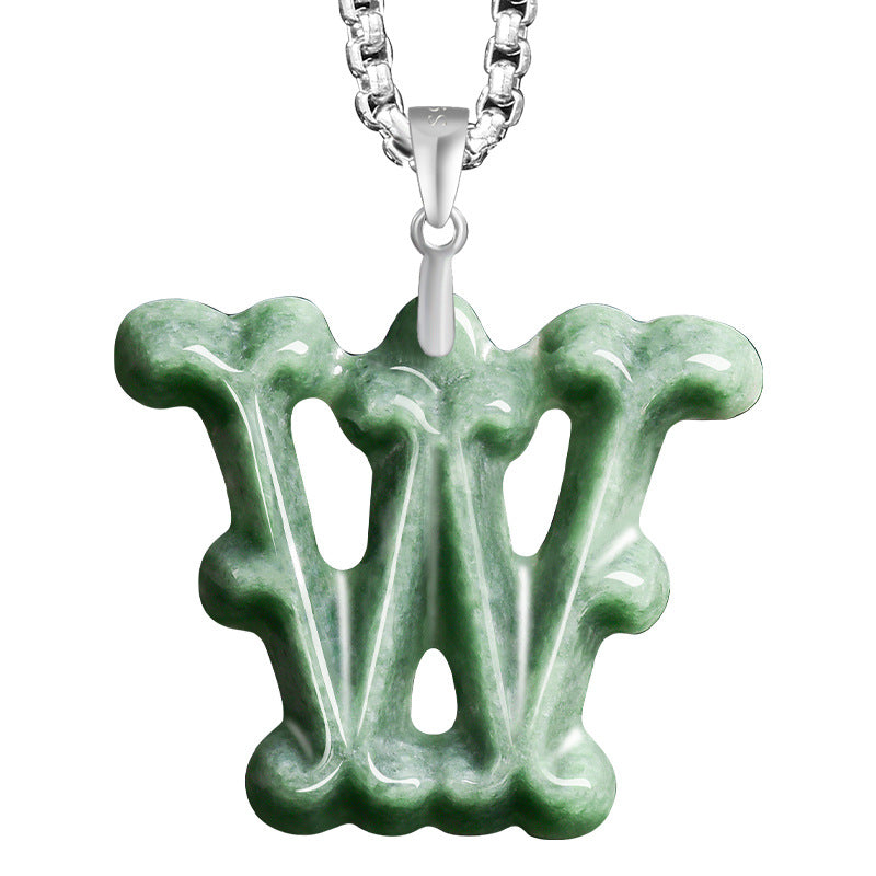 Natural A-Grade Jadeite Letter Pendant – S925 Silver Setting, Ice-Type Jade, Hip-Hop & Personalized Style