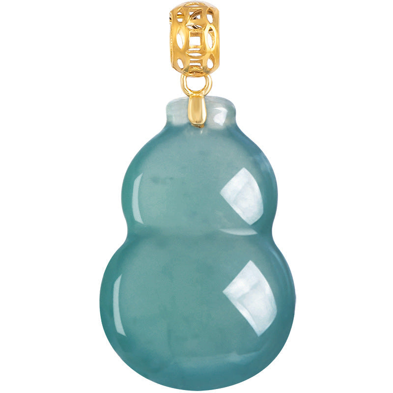 Natural A-Grade Blue Jadeite Gourd Pendant with 18K Gold Setting