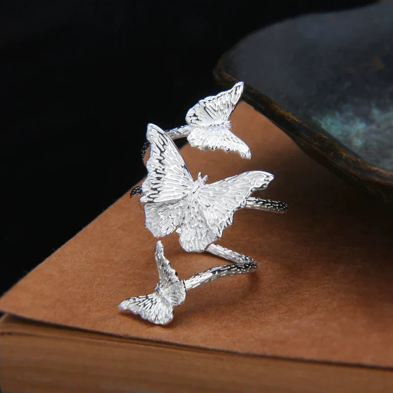 S925 Sterling Silver Adjustable Butterfly Wrap Ring for Women