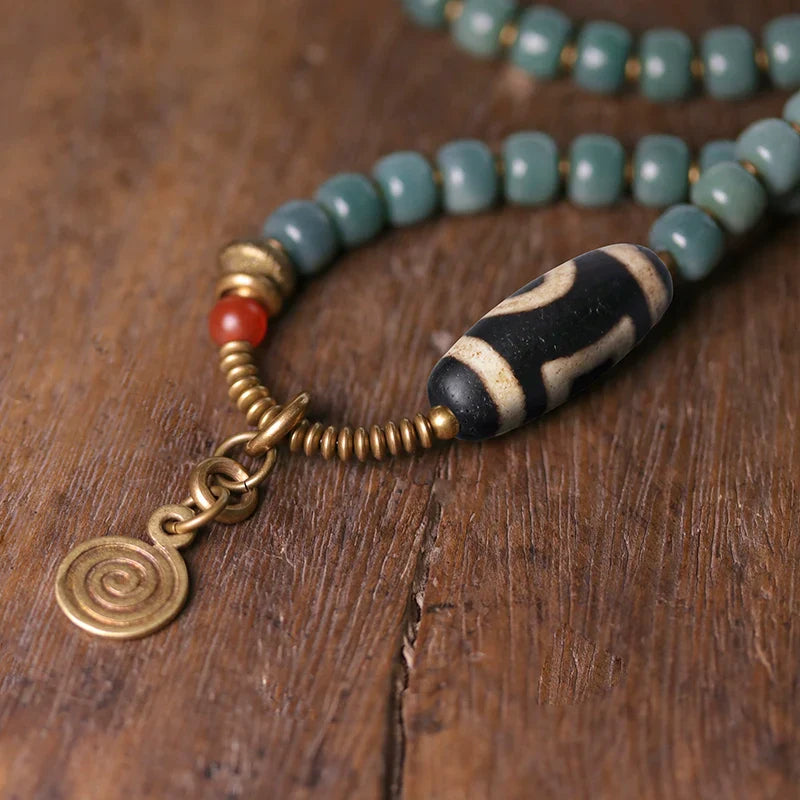 Vintage Multi-Layer Bodhi Seed & Dzi Bead Bracelet Buddhist Mala Jewelry for Men & Women