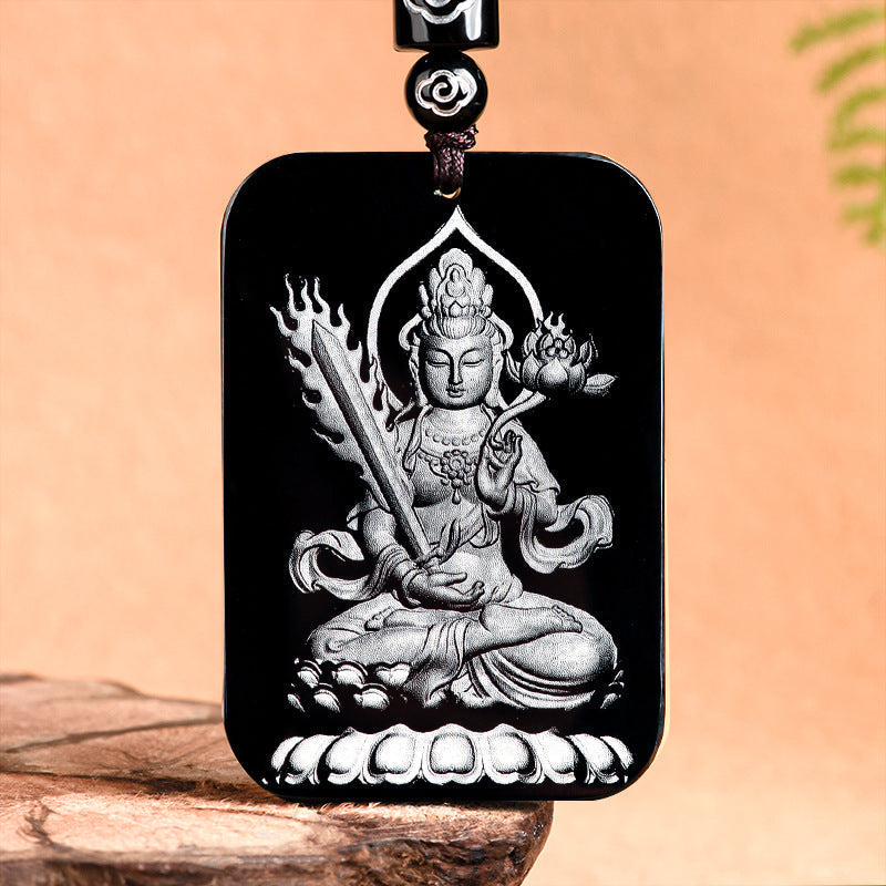 Natural Aged Black Jadeite Pendant – Eight Guardian Birth Buddhas Zodiac Statue, Unisex, Customizable Design