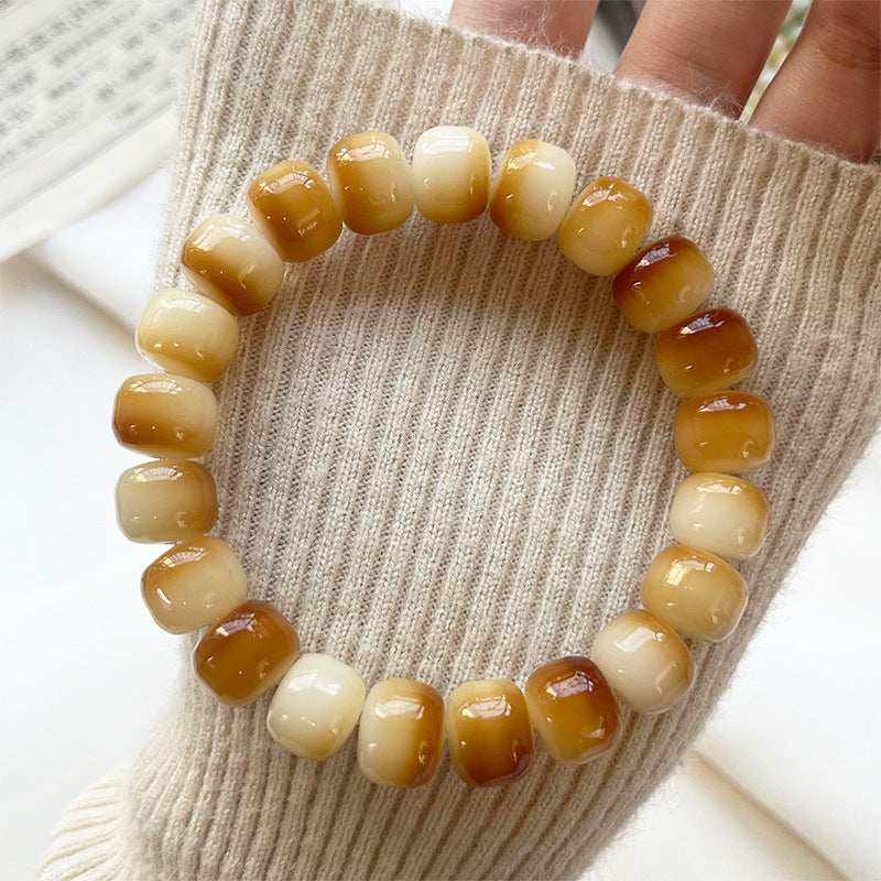 Natural Bodhi Bracelet with Burger-Shaped Beads (Multiple Colors Available)