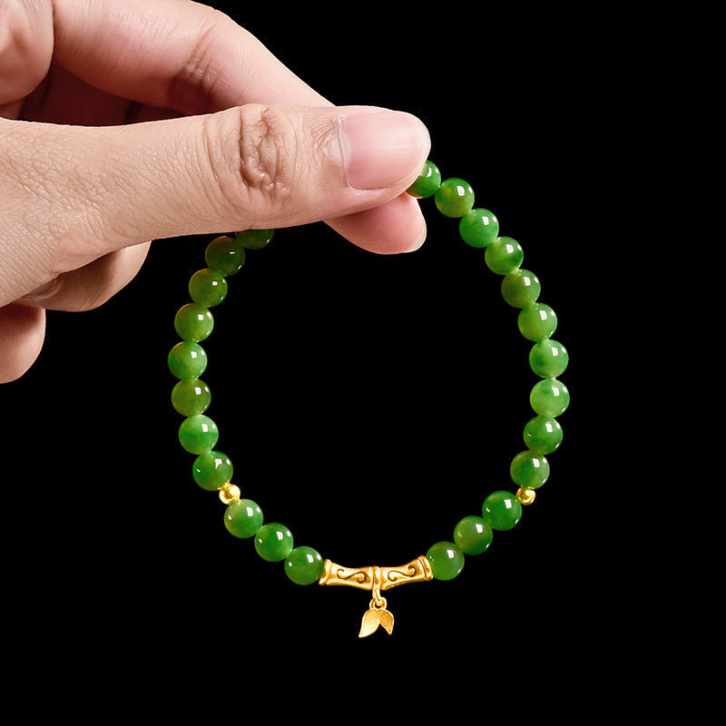 Natural Aged Green Hetian Jade Bamboo Segment Bracelet for Women – Authentic Jade Jewelry
