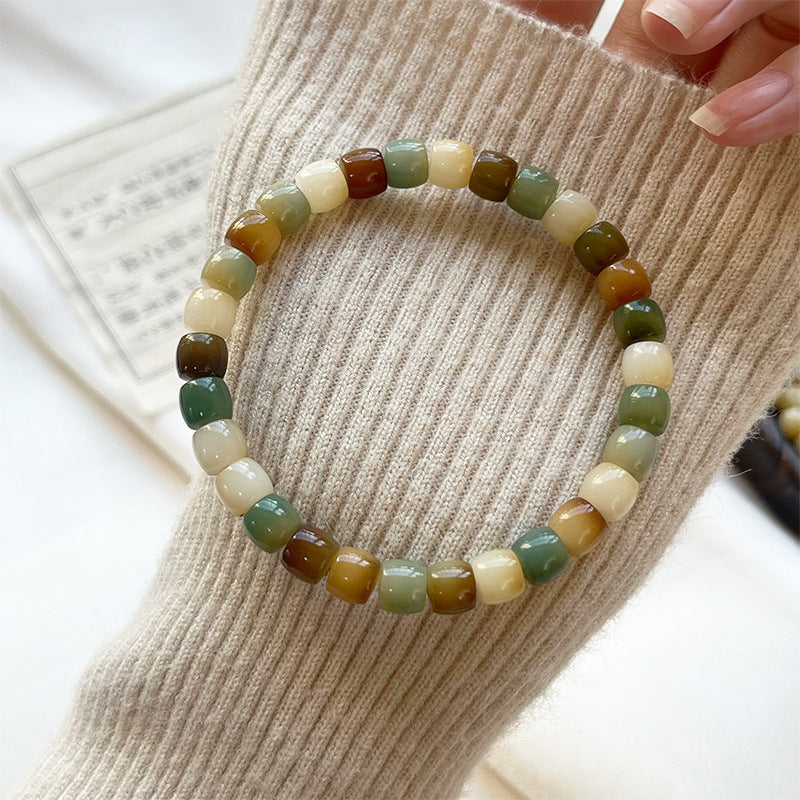 Natural Bodhi Bracelet with Burger-Shaped Beads (Multiple Colors Available)