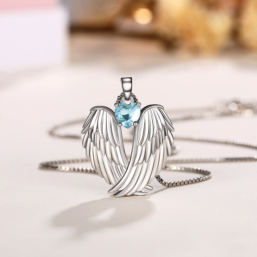 Angel Wings Zircon Necklace – Sparkling Wing Pendant in Green or Blue