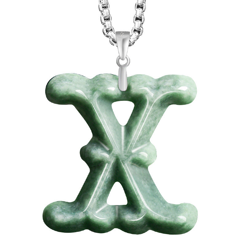 Natural A-Grade Jadeite Letter Pendant – S925 Silver Setting, Ice-Type Jade, Hip-Hop & Personalized Style