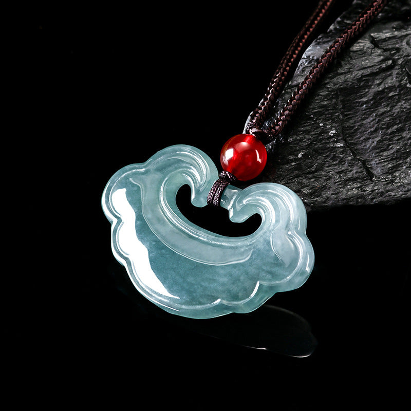 Natural Ice Blue Jadeite Ruyi Pendant – Genuine A-Grade Blue Water Jade, Auspicious Talisman for Luck & Blessings
