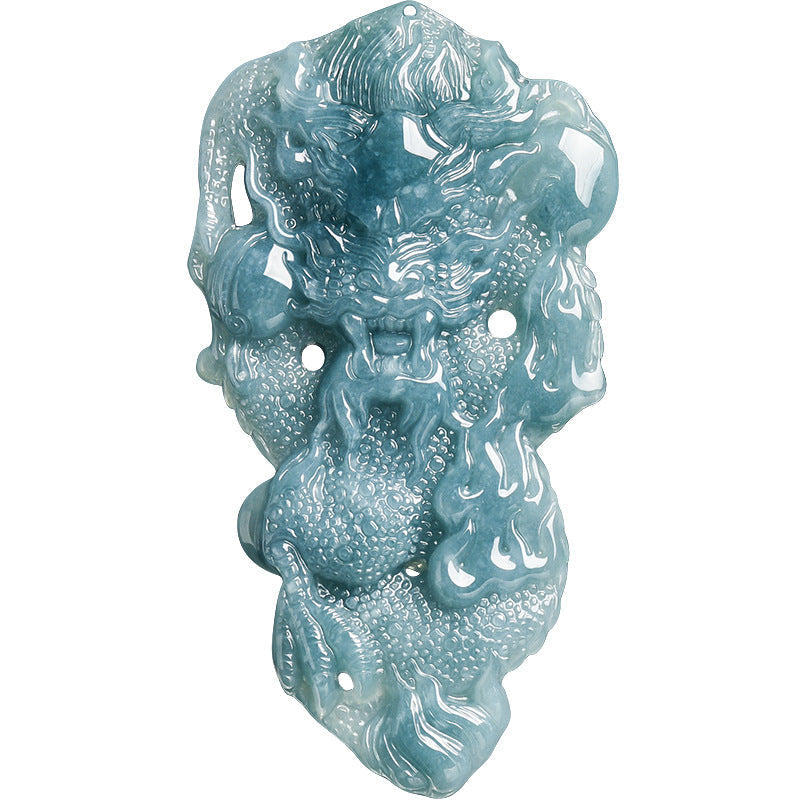 Natural Blue Water Jadeite 3D Dragon Pendant – A-Grade Jade, Zodiac Dragon Talisman, Powerful Amulet
