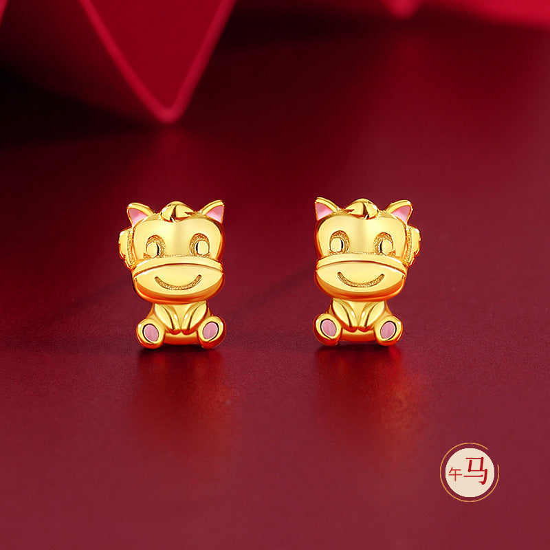 Women’s S925 Silver Chinese 12 Zodiac Earrings, Year of the Horse Lucky Jewelry