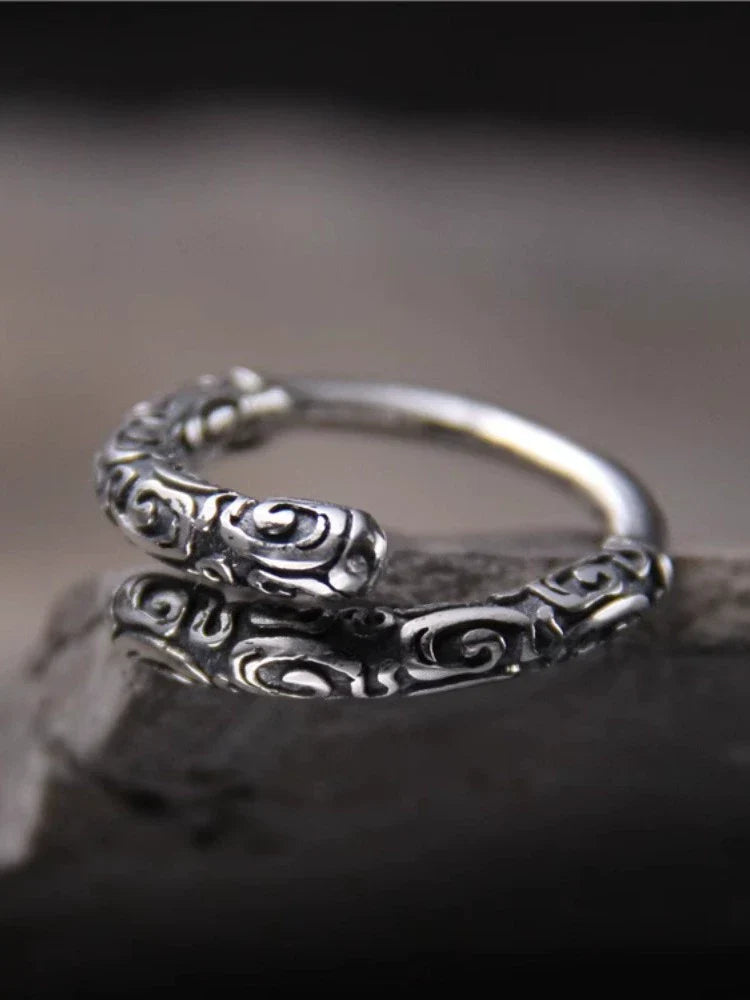 S925 Sterling Silver Retro Sun Wukong Golden Cudgel Ring Adjustable Unisex Finger Ring