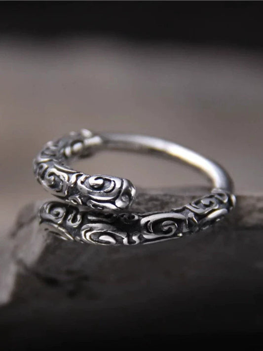 S925 Sterling Silver Retro Sun Wukong Golden Cudgel Ring Adjustable Unisex Finger Ring