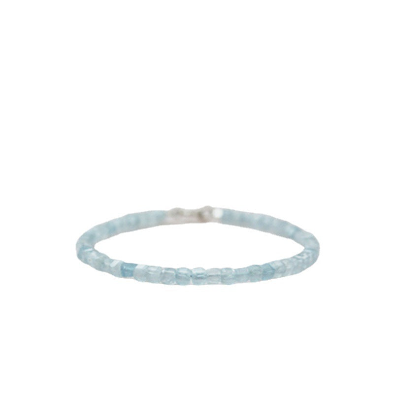 Aquamarine Bracelet Natural Crystal Sugar Cube Beads for Women