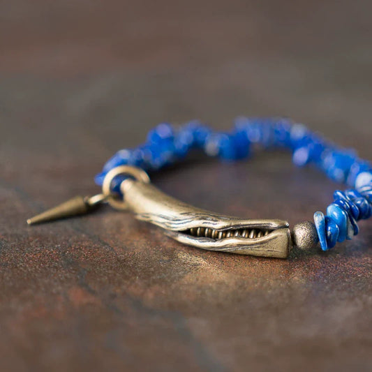 Irregular Lapis & Brass Single-Strand Bracelet