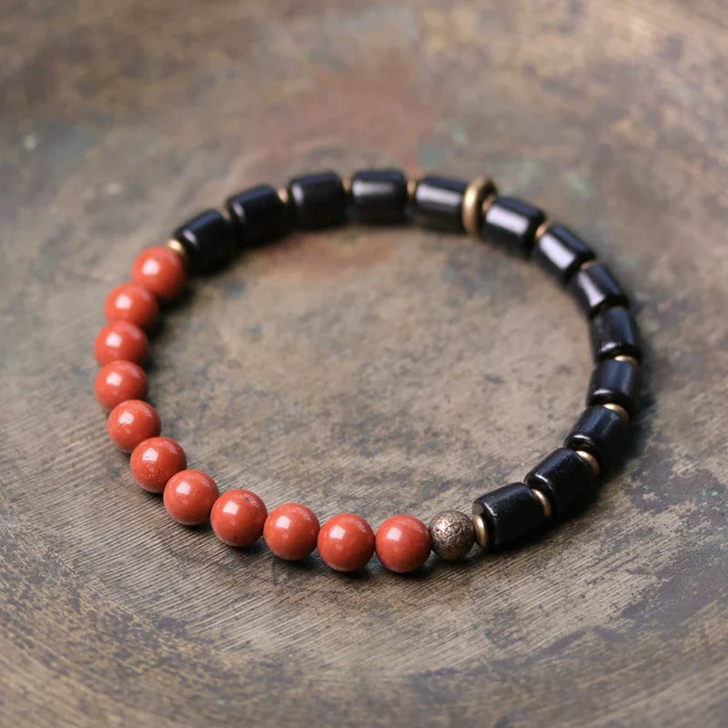 Tibetan Obsidian Bracelet with Colorful Beads for Protection & Balance
