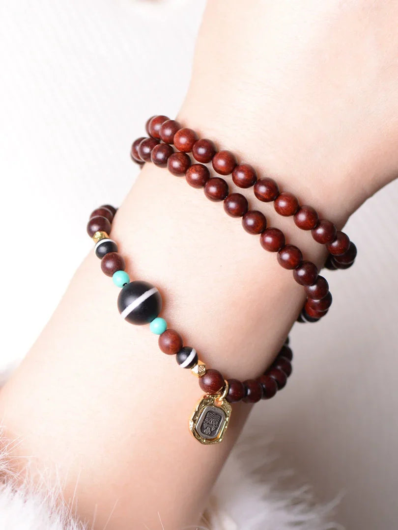 Fashion Lobular Red Sandalwood Bracelet Handmade Three-String Bracelet