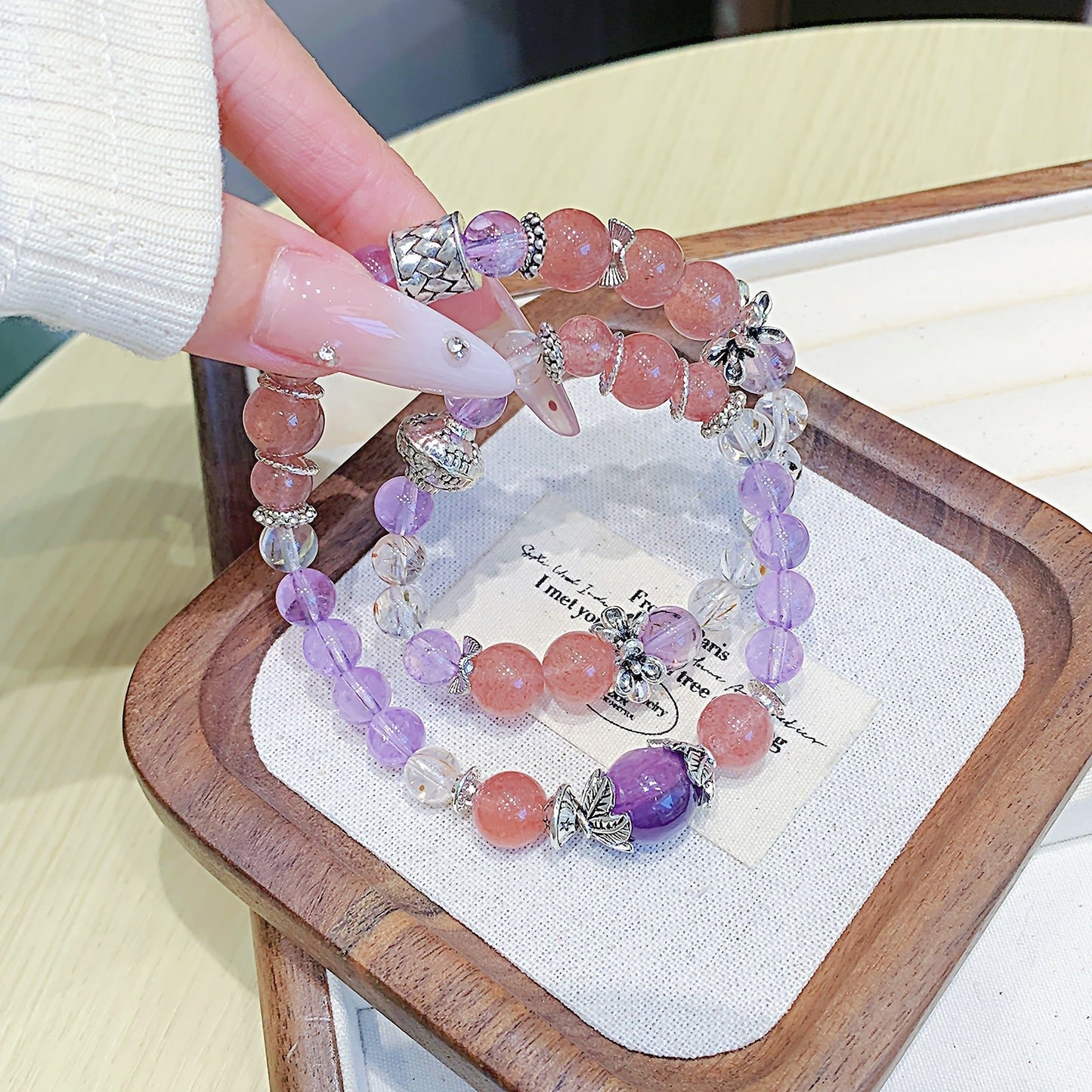 Strawberry Quartz Double Wrap Bracelet – Customizable Natural Crystal Jewelry