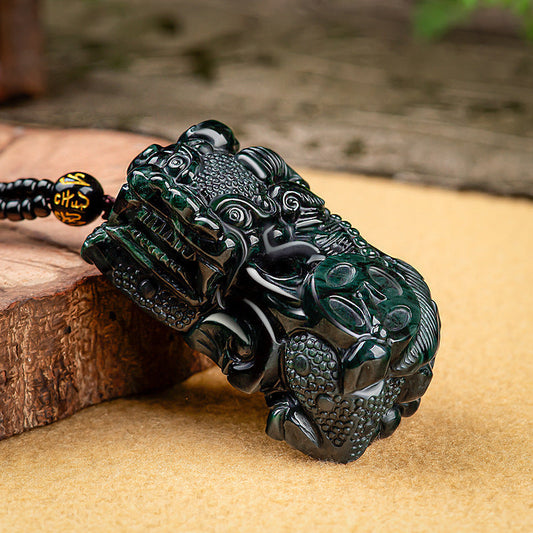 Black Green Jade Pixiu Pendant – Symbol of Wealth and Protection