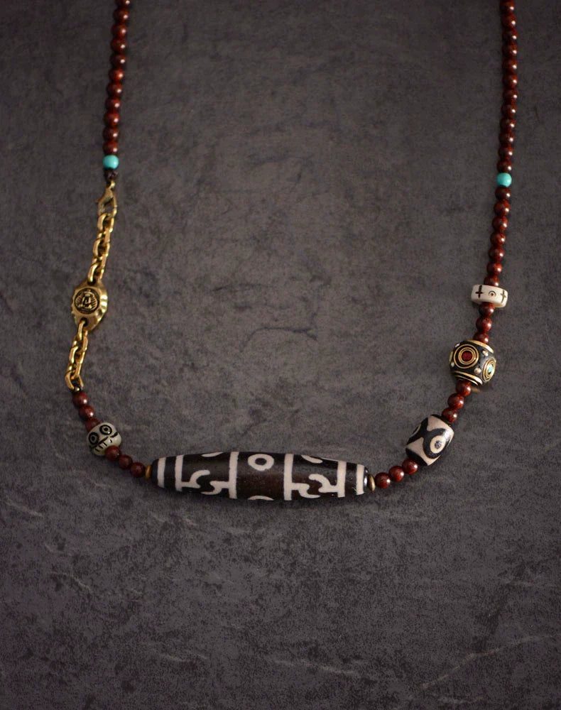 Handmade Lobular Purple Sandalwood Tibetan Dzi Beads Pendant