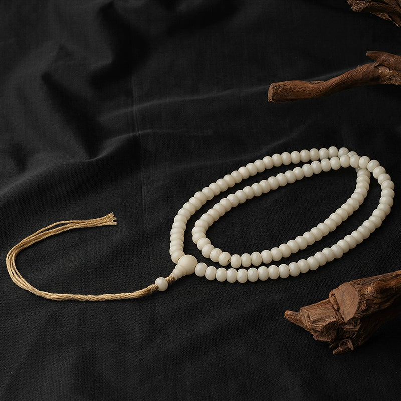 Buddha3bodhi 6.4mm*9mm White Jade Bodhi 108 Bead Mala Bodhi Seed Prayer Beads