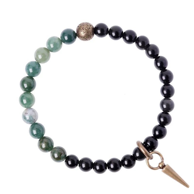 Tibetan Obsidian Bracelet with Colorful Beads for Protection & Balance