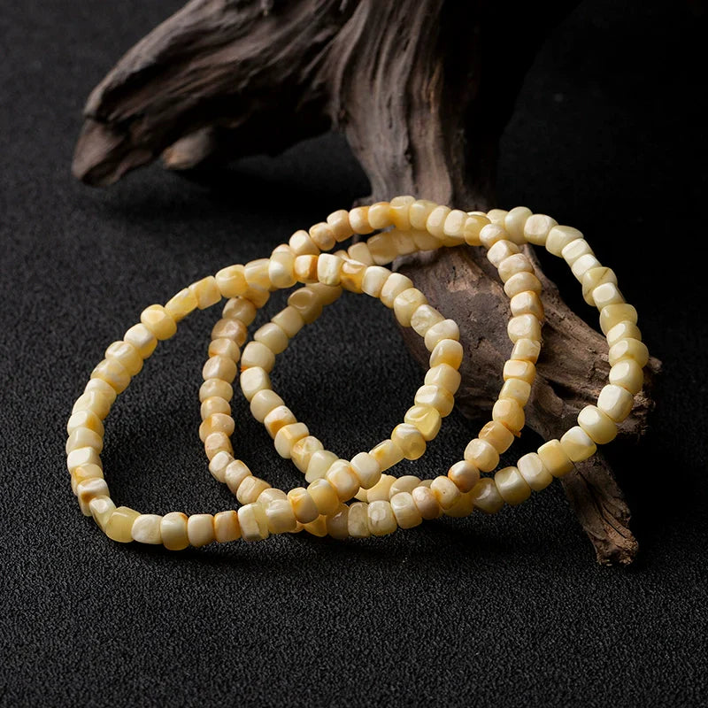 Natural Amber Blood Piebald Gradient Square Old-Style Bead Bracelet – Minimalist Unisex Handmade Jewelry