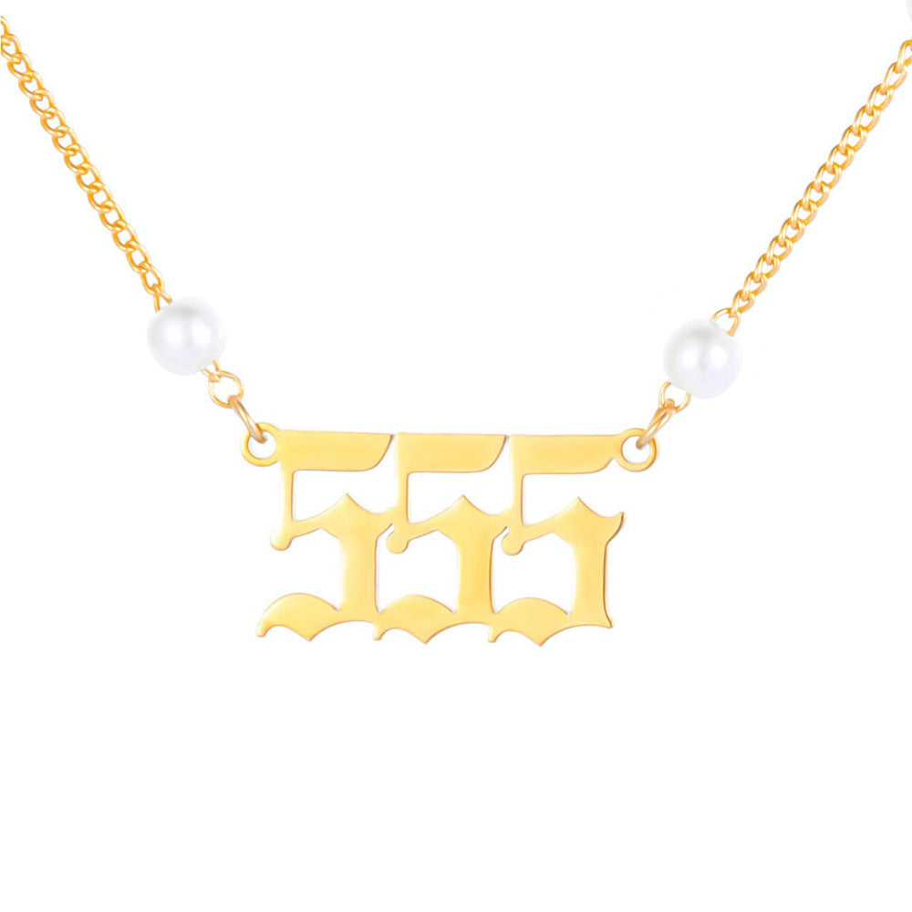 Angel Number Pearl Pendant Necklace for Women – Non-Tarnish Stainless Steel Chain with Lucky Number Charm