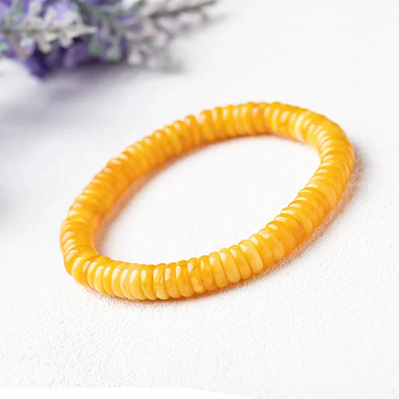Natural gold amber and beeswax Abacus Bead Disc Spacer Bracelet
