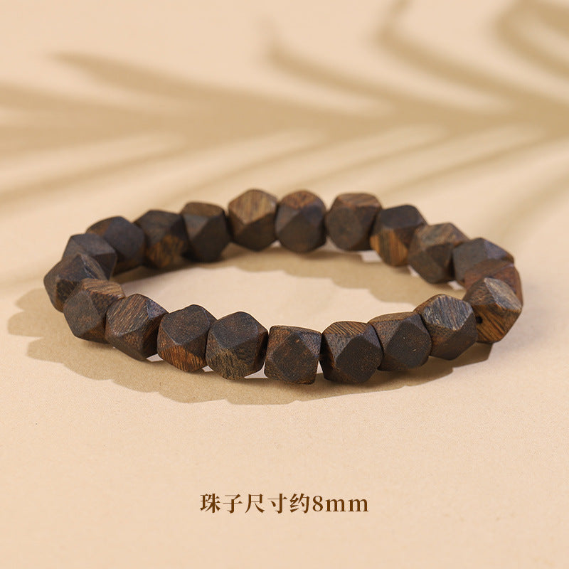 Natural Hainan Agarwood Diamond-Cut Bead Bracelet