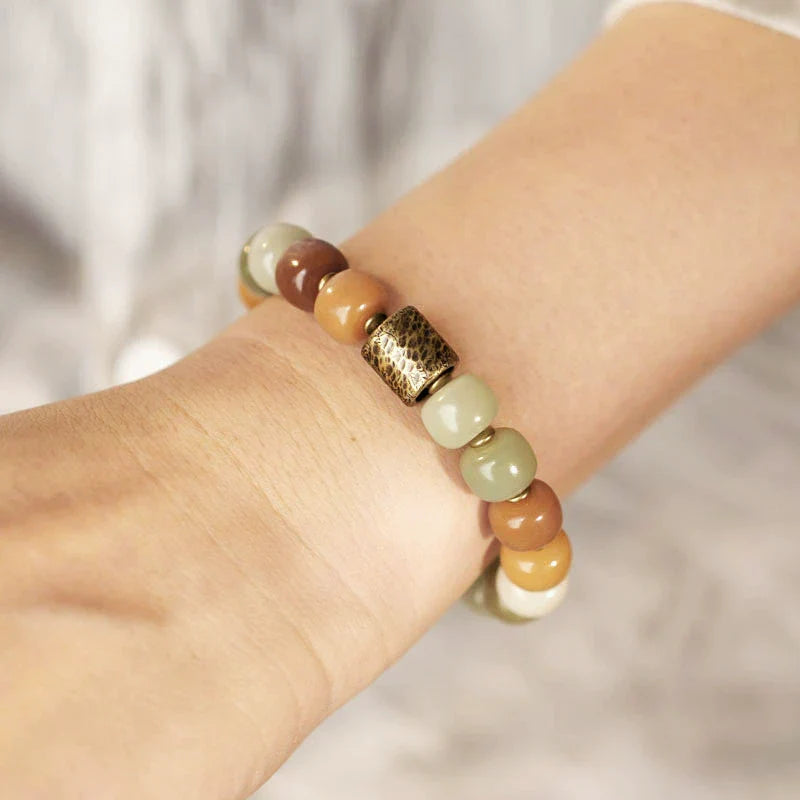 Multi-Colored Bodhi Seed & Brass Bead Bracelet – Stress Relief Wrist Mala
