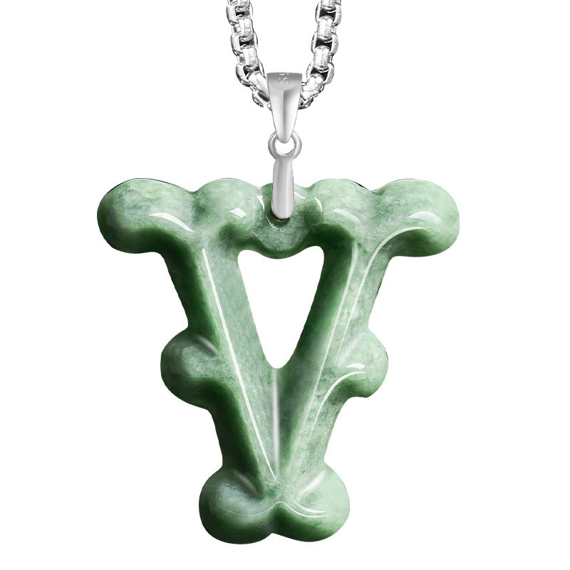 Natural A-Grade Jadeite Letter Pendant – S925 Silver Setting, Ice-Type Jade, Hip-Hop & Personalized Style