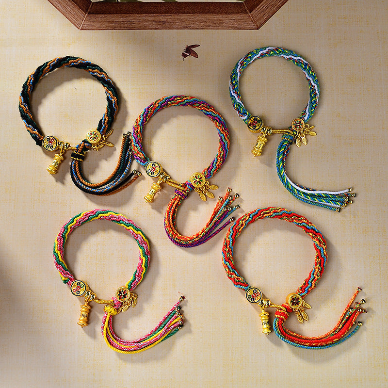 Tibetan Braided Colorful Samsara Bracelet – Green Tara & Zambhala Blessings