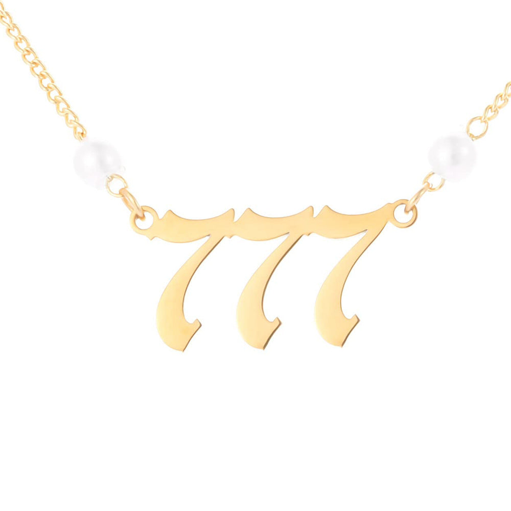 Angel Number Pearl Pendant Necklace for Women – Non-Tarnish Stainless Steel Chain with Lucky Number Charm