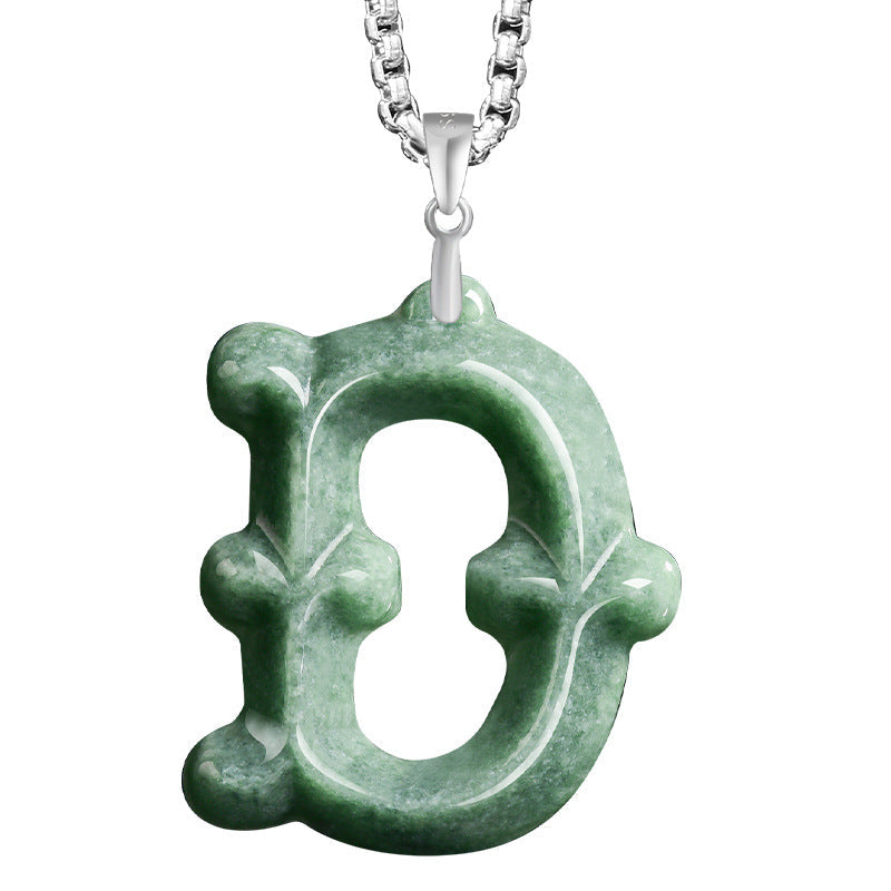 Natural A-Grade Jadeite Letter Pendant – S925 Silver Setting, Ice-Type Jade, Hip-Hop & Personalized Style