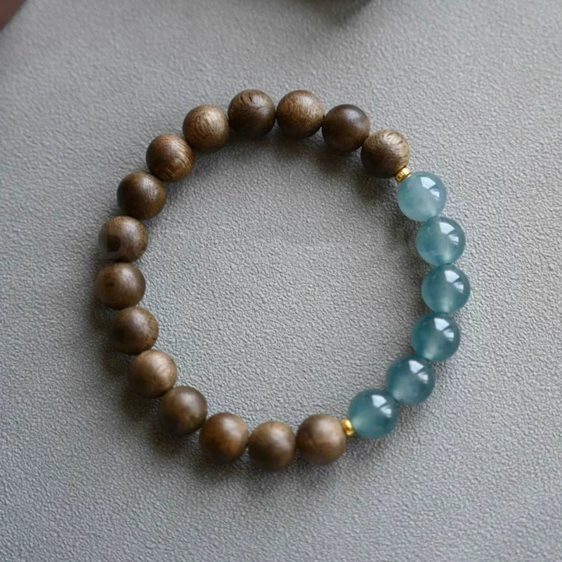 Premium Blue Ice Jadeite & Mysore Old Sandalwood Fortune Bracelet