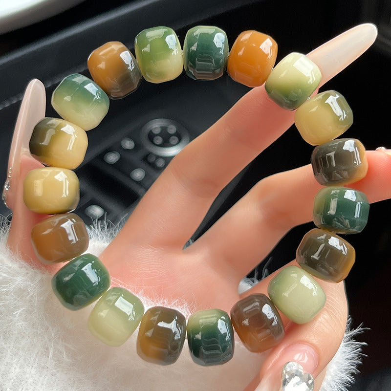 Natural Bodhi Bracelet with Burger-Shaped Beads (Multiple Colors Available)