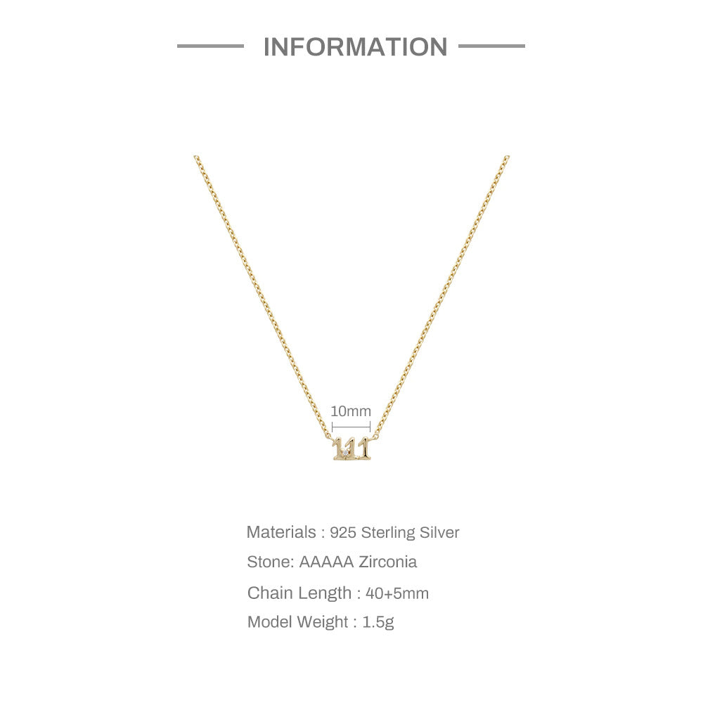 S925 Sterling Silver Angel Number Necklace Zirconia Pendant Dainty Necklace