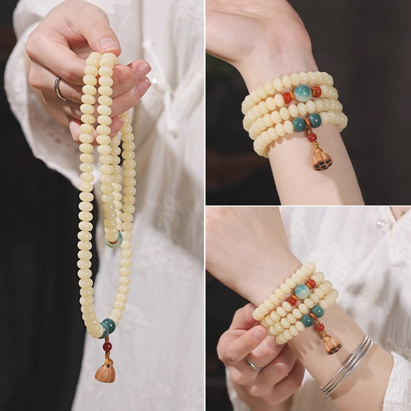 Fresh & Serene 108 Bodhi Mala Bead Bracelet with Boxwood Lotus Pod – Multiple Minimalist Styles Available