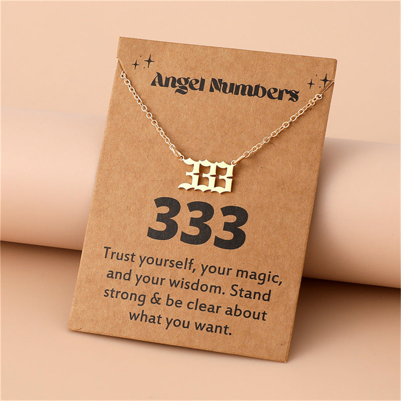 Angel Number Necklace, Gold-Plated Stainless Steel 111–999 Angel Number Clavicle Chain Necklace