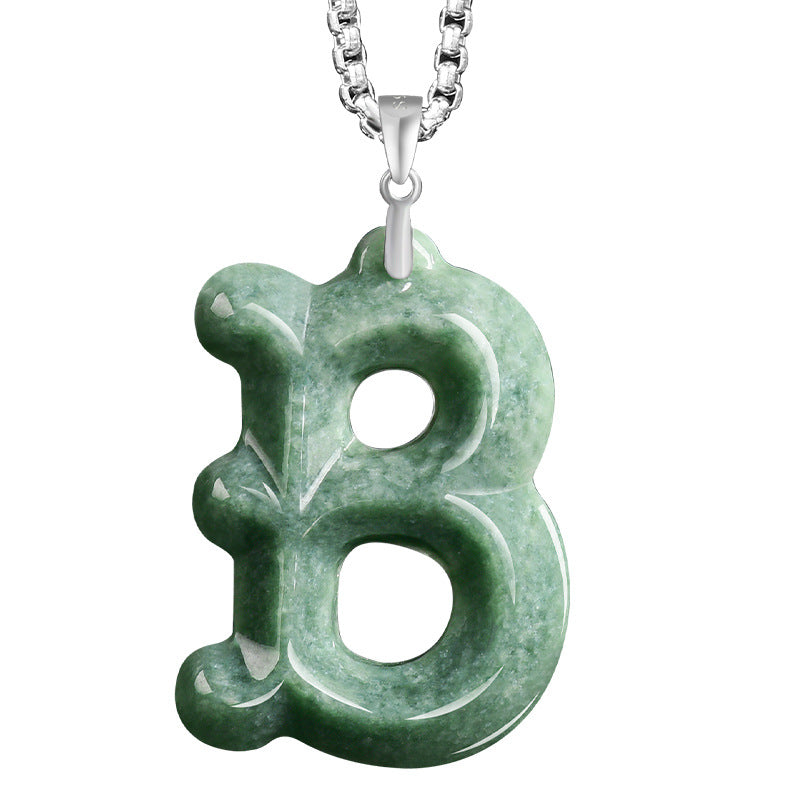 Natural A-Grade Jadeite Letter Pendant – S925 Silver Setting, Ice-Type Jade, Hip-Hop & Personalized Style