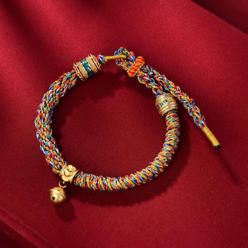 New Braided Tibetan Handwoven Bell Charm Bracelet for Protection