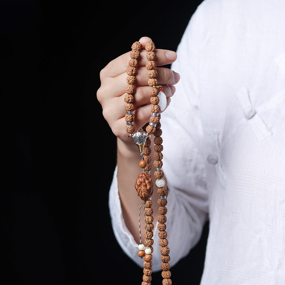 Tibetan Dragon Vein "Exploding"Texture Rudraksha 108 Mala Beads Bracelet