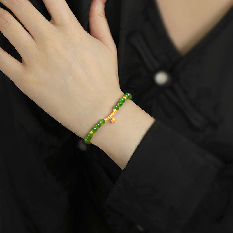 Natural Aged Green Hetian Jade Bamboo Segment Bracelet for Women – Authentic Jade Jewelry