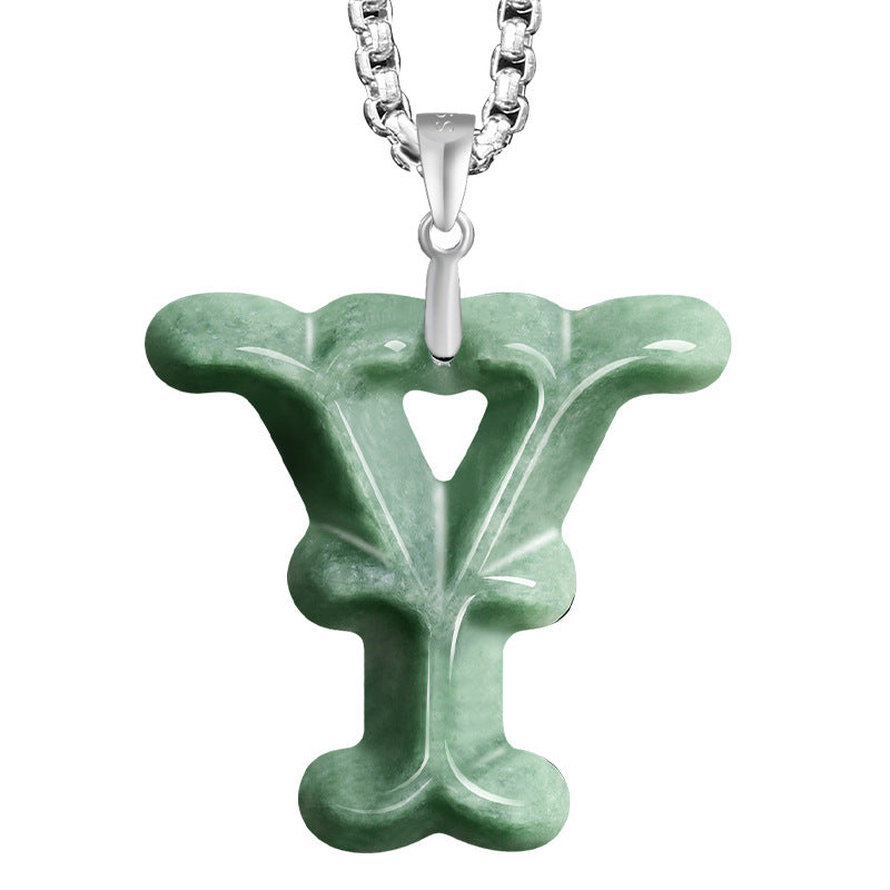 Natural A-Grade Jadeite Letter Pendant – S925 Silver Setting, Ice-Type Jade, Hip-Hop & Personalized Style