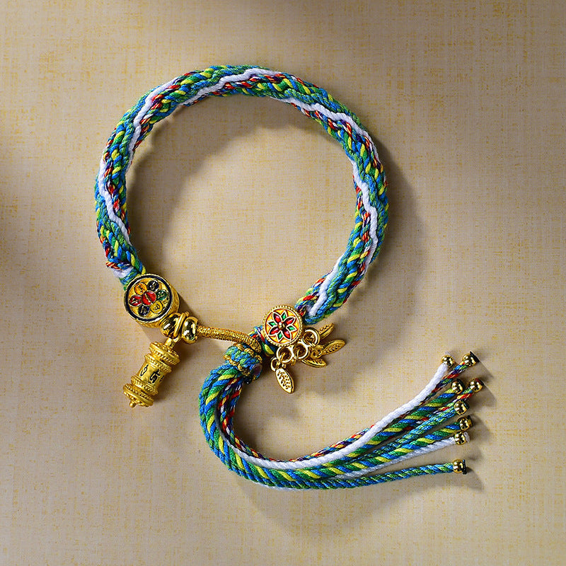 Tibetan Braided Colorful Samsara Bracelet – Green Tara & Zambhala Blessings