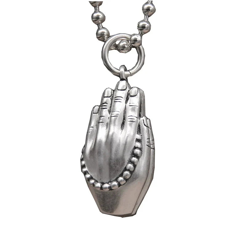 Chanting sutras and praying for peace pendant, full silver S990, close your hands tightly and sincerely worship the body-protecting Buddha hand bead pendant.