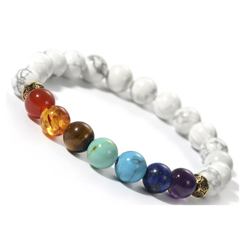 Seven Chakra Beaded Bracelet for Meditation Yoga Bracelet Pink Crystal White Turquoise Tiger Eye Stone Volcanic Stone