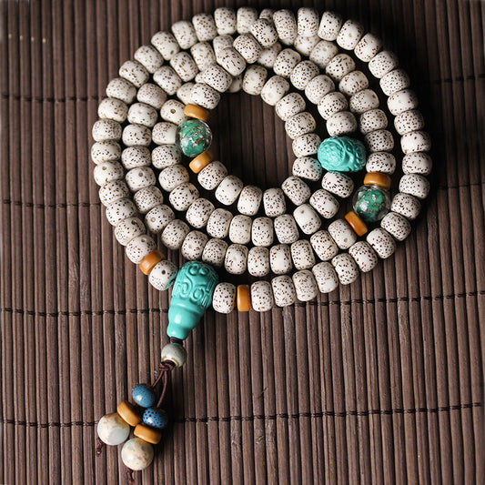Star and Moon Bodhi 108 Mala Beads Bracelet – Luminous Mongolian Turquoise Edition