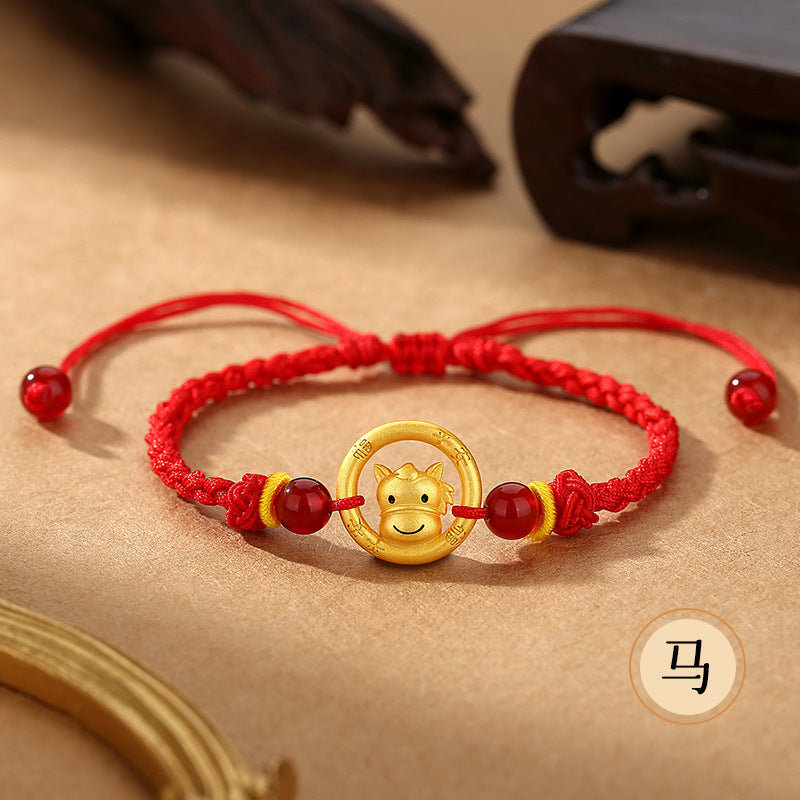 Red String Bracelet Featuring Chinese Zodiac Peace Circle and S925 Silver – Horse Year Good Luck Charm