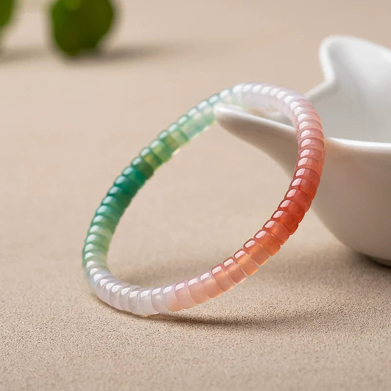 Natural Red Agate & Green Strawberry Quartz Gradient Multi-Gemstone Thin Slice Bracelet