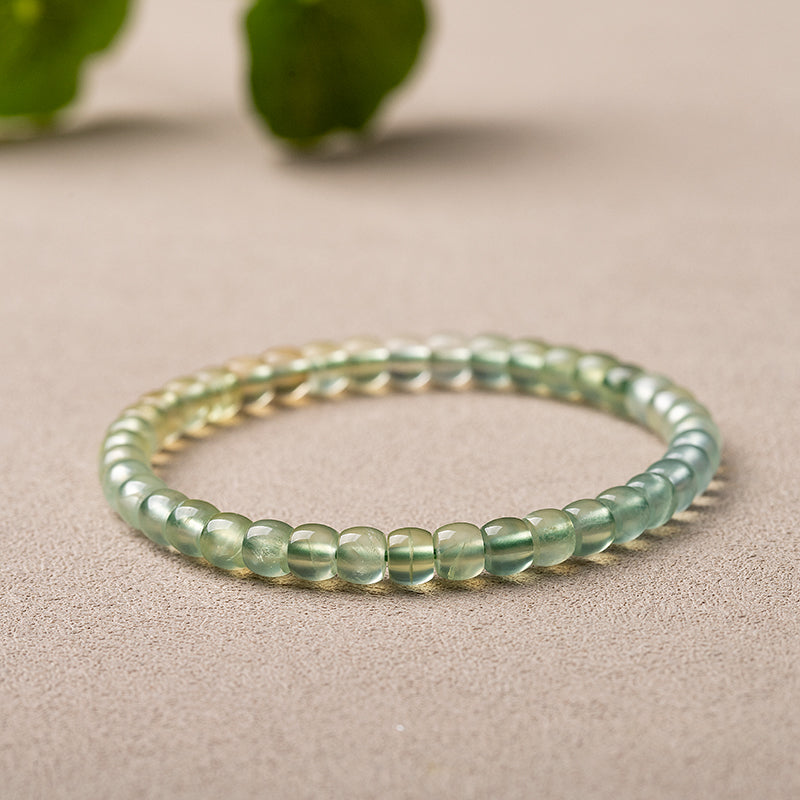 Natural Transparent Prehnite Bracelet Fresh Green Barrel Beads for Women